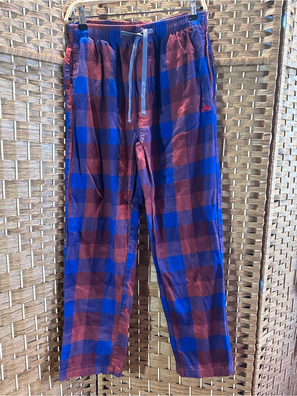 Red Blue Plaid Cotton Flannel Pajama Lounge Pants EMS Men’s Medium